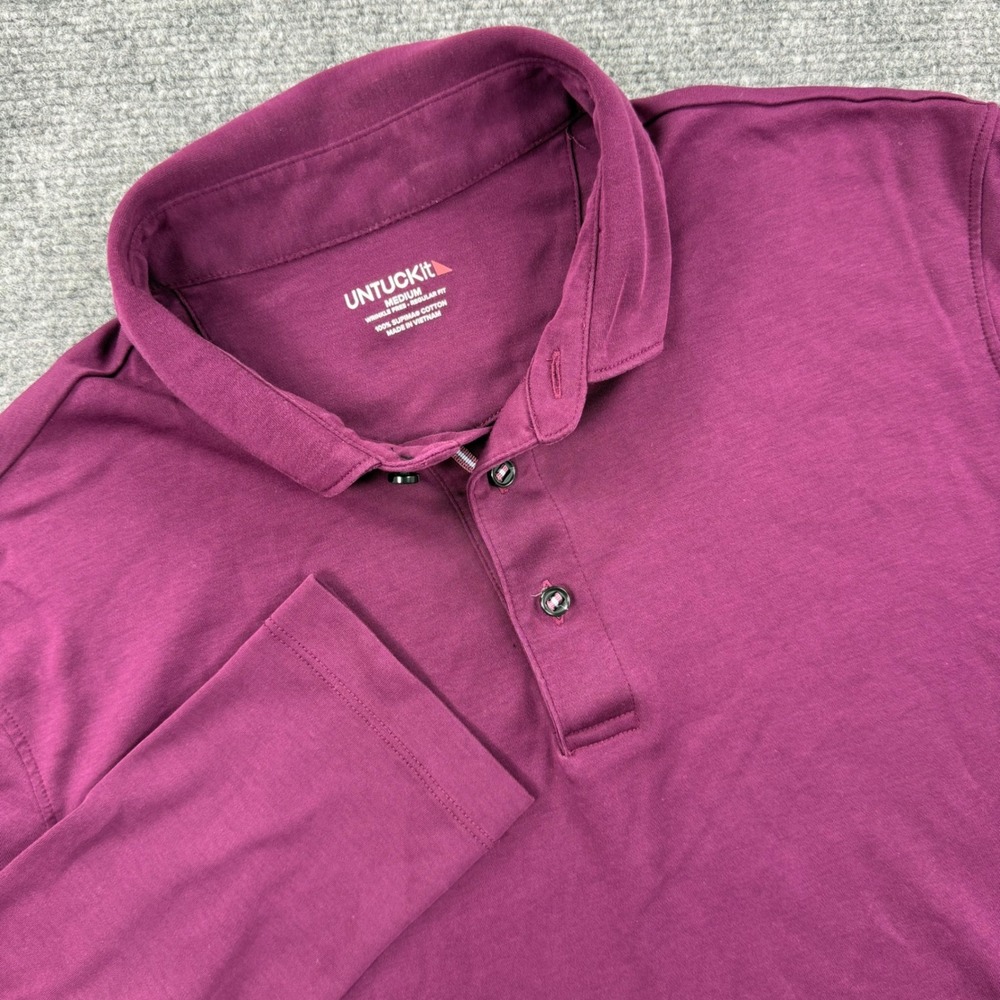 UNTUCKit Long Sleeve Polo Shirt Medium‎ Maroon Supima Cotton Good Flaw Men's